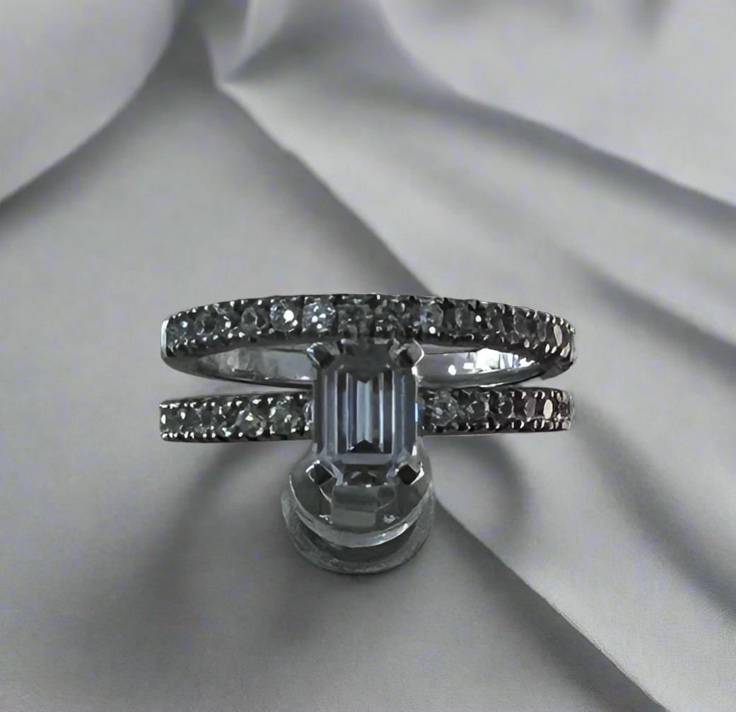 Suspiria Ring – Emerald Cut CZ Solitaire Center with Eternity Band