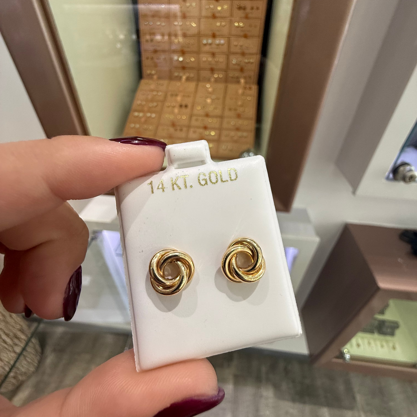 GOLD! EARRING STUD LOVE KNOT 14K