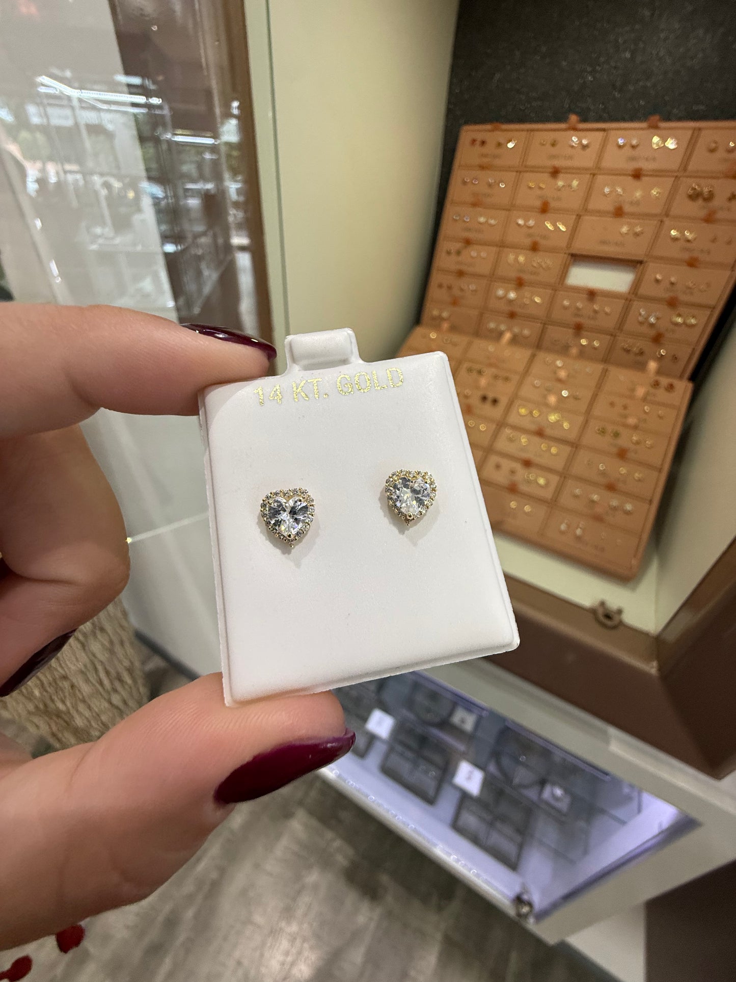 GOLD! EARRING STUD HEART CZ 14K