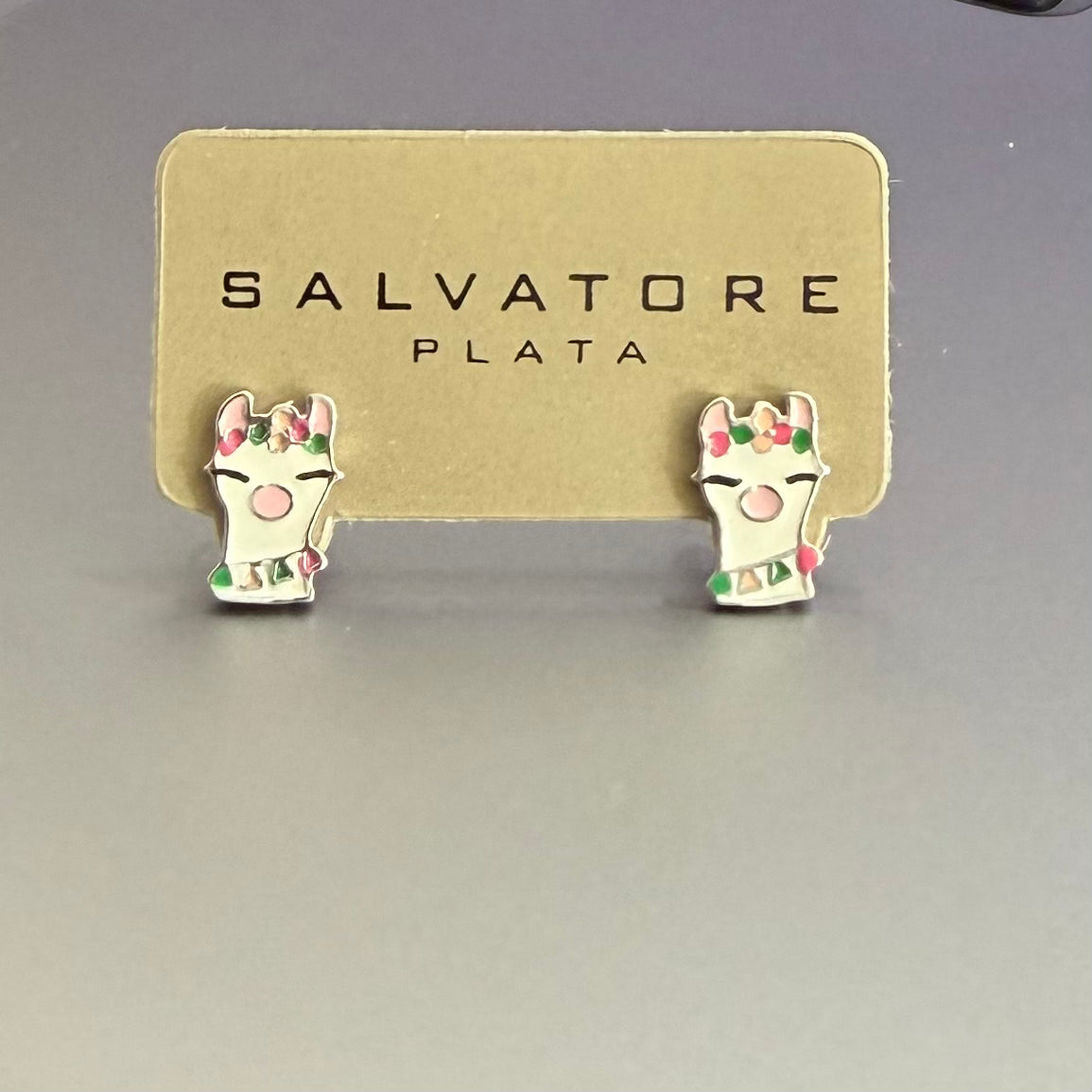 Llama with Multi-colored Enamel Earring Stud (02A0160)