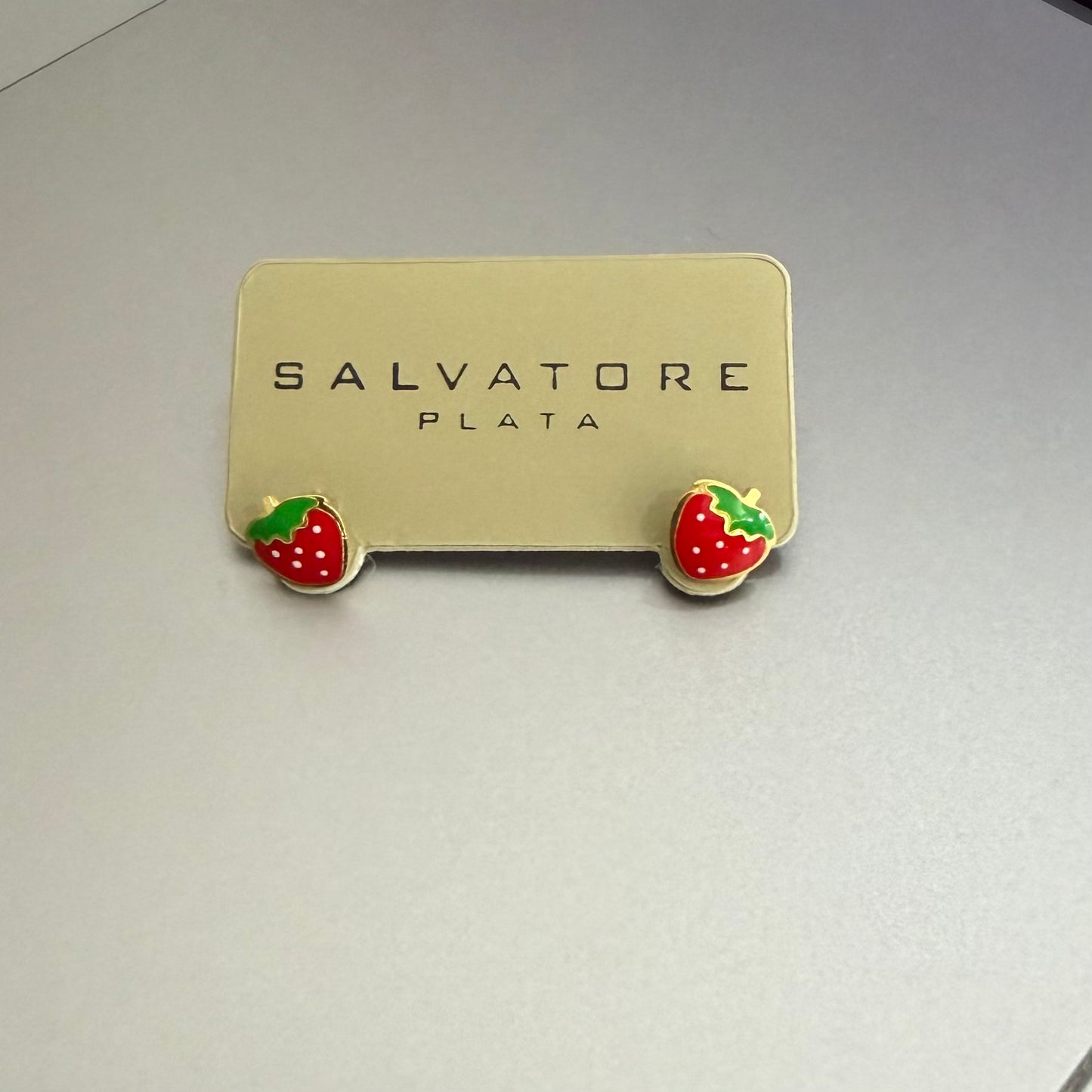 Strawberry with Red/Green Enamel Earring Stud (173A0111)