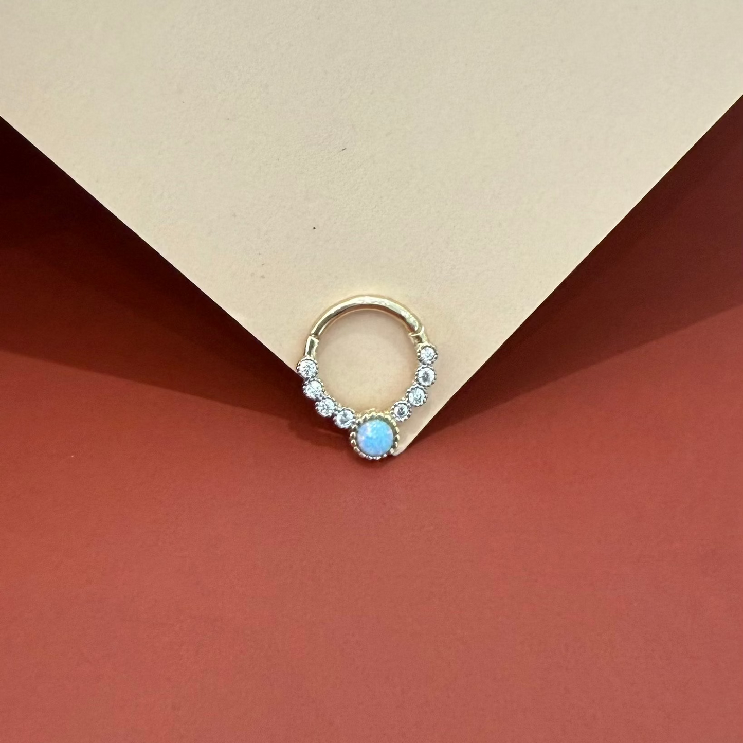 GOLD! EARRING CARTILAGE DAITH PINK /BLUE OPAL & CZ 14K