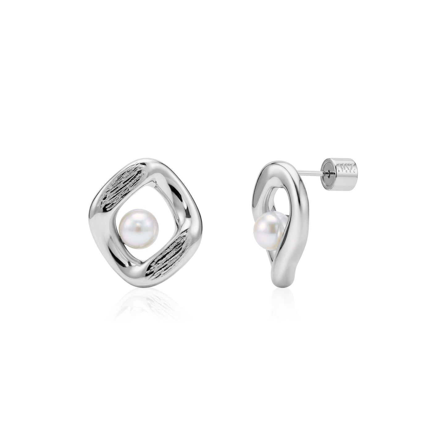 A.R.Z. PEARL HALO STUD EARRINGS (ZW-E79W)