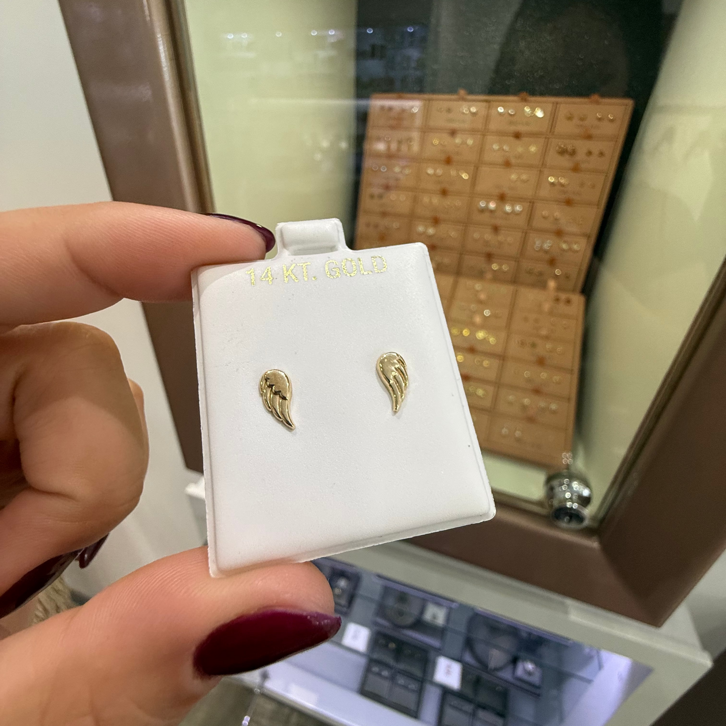 GOLD! EARRING STUD WINGS 14K