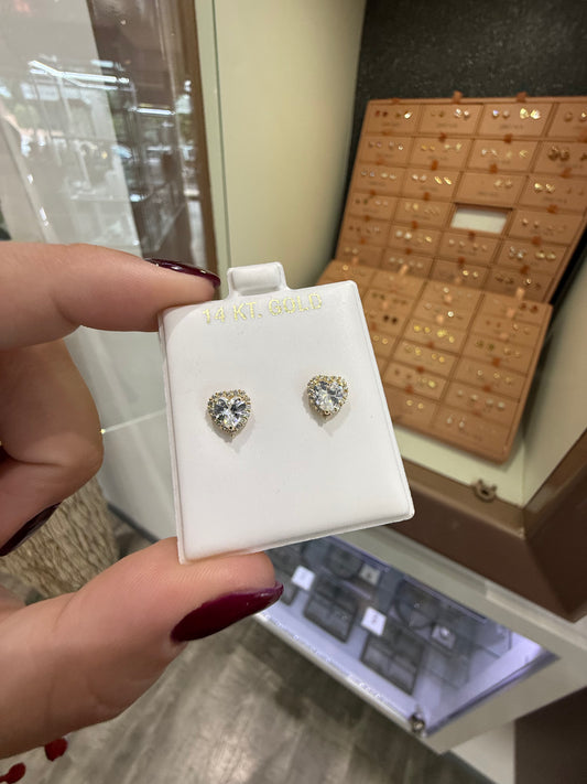 GOLD! EARRING STUD HEART CZ 14K