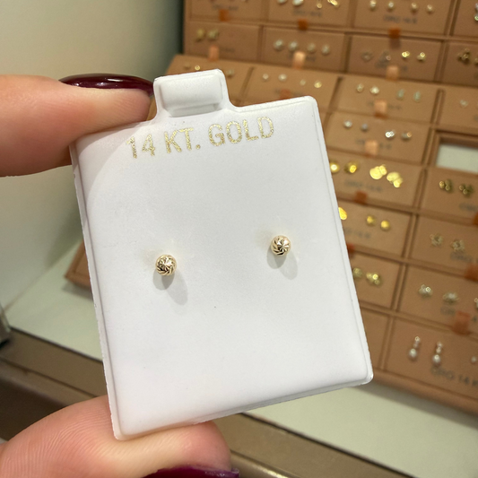 GOLD! EARRING STUD SMALL BALL W/ DIAMOND CUT 14K