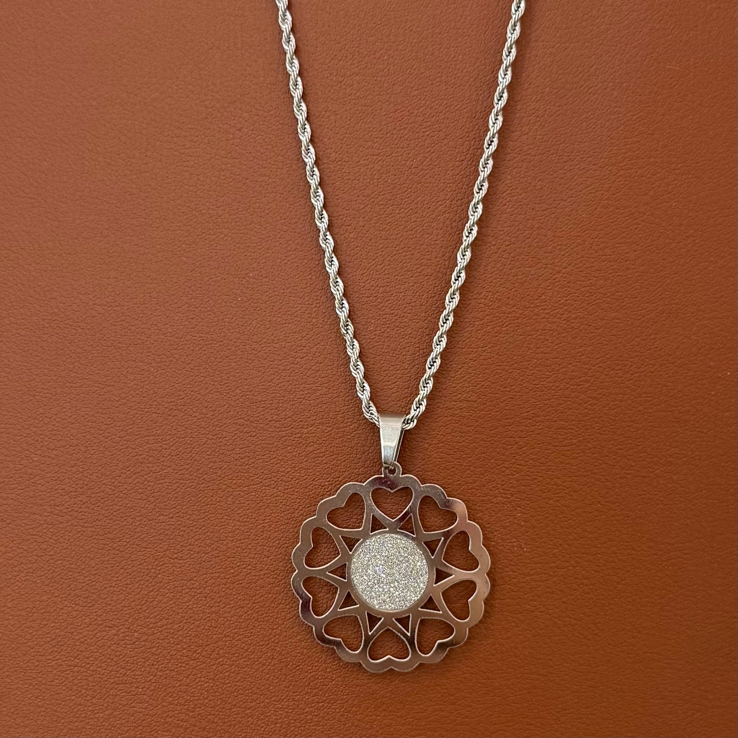 Stainless Steel Necklace Circle Hearts