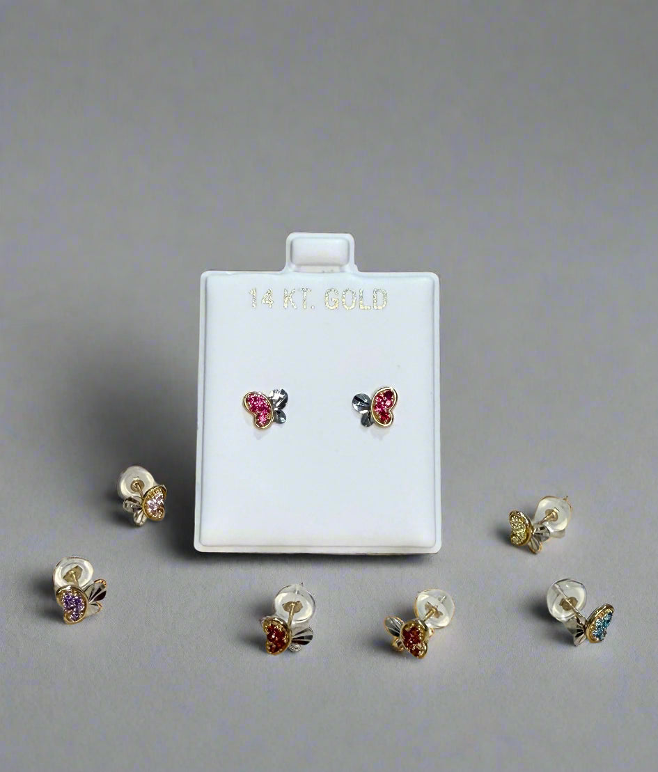 Gold Earring – Butterfly 14K with color Zirconia