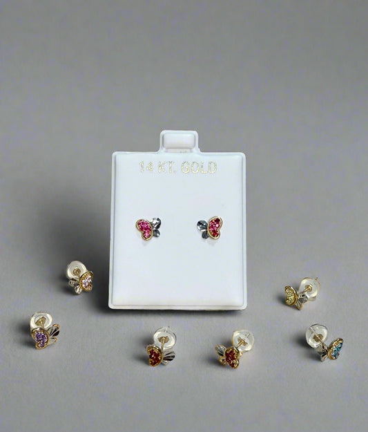 Gold Earring – Butterfly 14K with color Zirconia