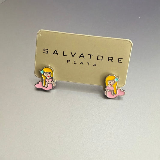 Mermaid with Multi-colored Enamel Earring Stud (02A0178)