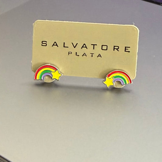 Rainbow with Star, Multi-Colored Enamel Earring Stud (02A0170)