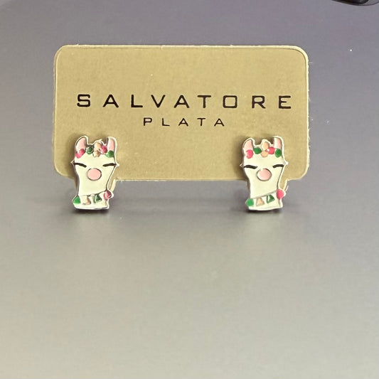 Llama with Multi-colored Enamel Earring Stud (02A0160)
