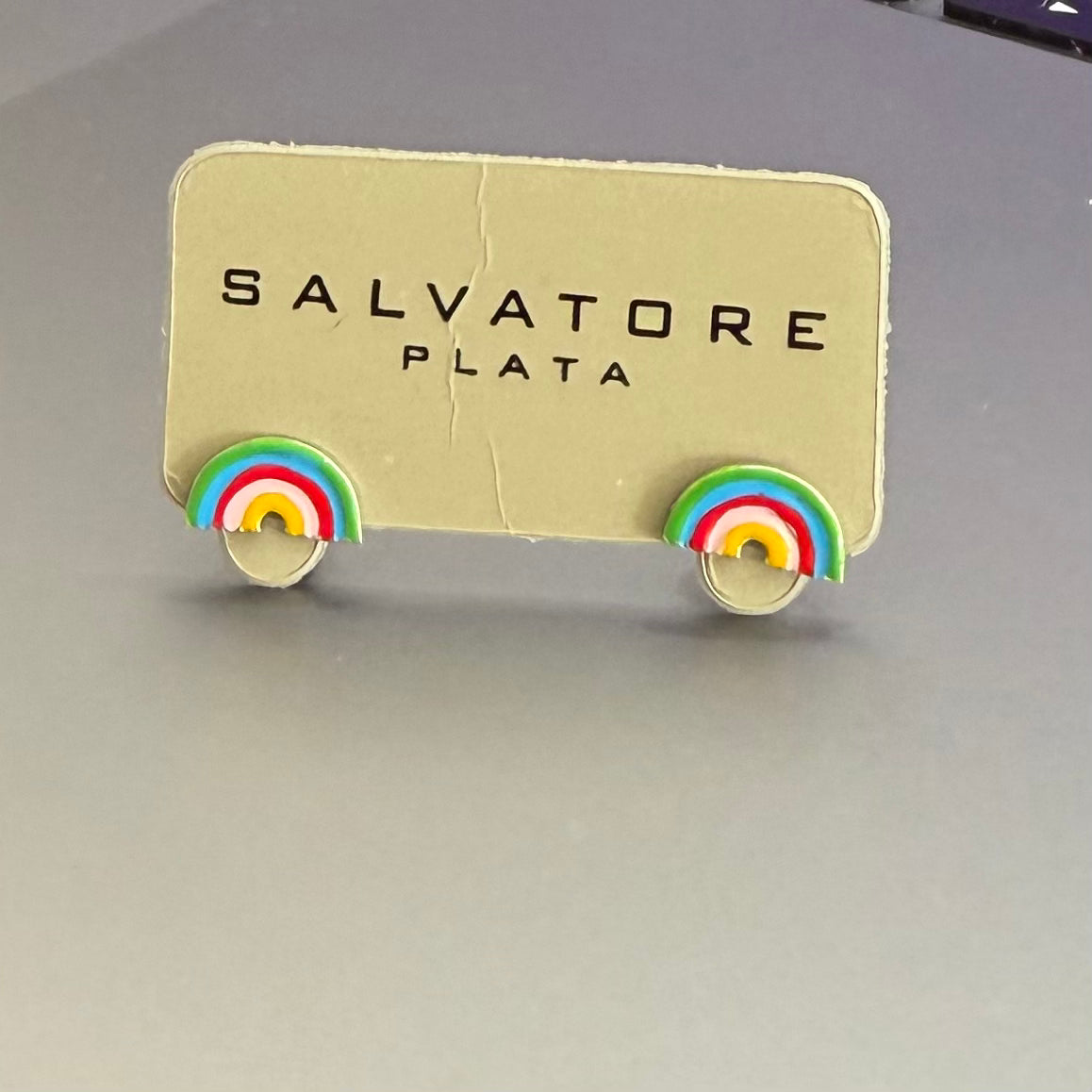Rainbow with Multi-Colored Enamel Earring Stud (02A0156)