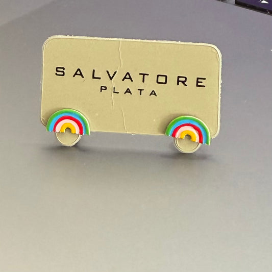 Rainbow with Multi-Colored Enamel Earring Stud (02A0156)