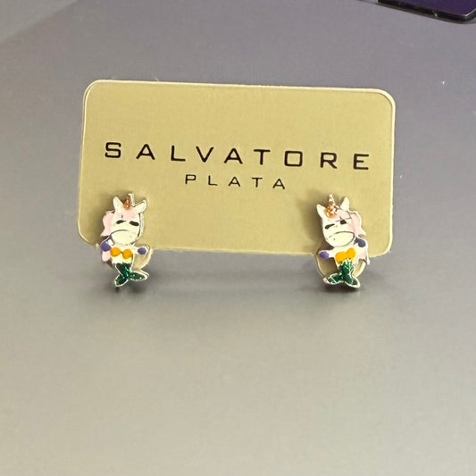 Unicorn Mermaid with Multi-colored Enamel Earring Stud (02A0175)