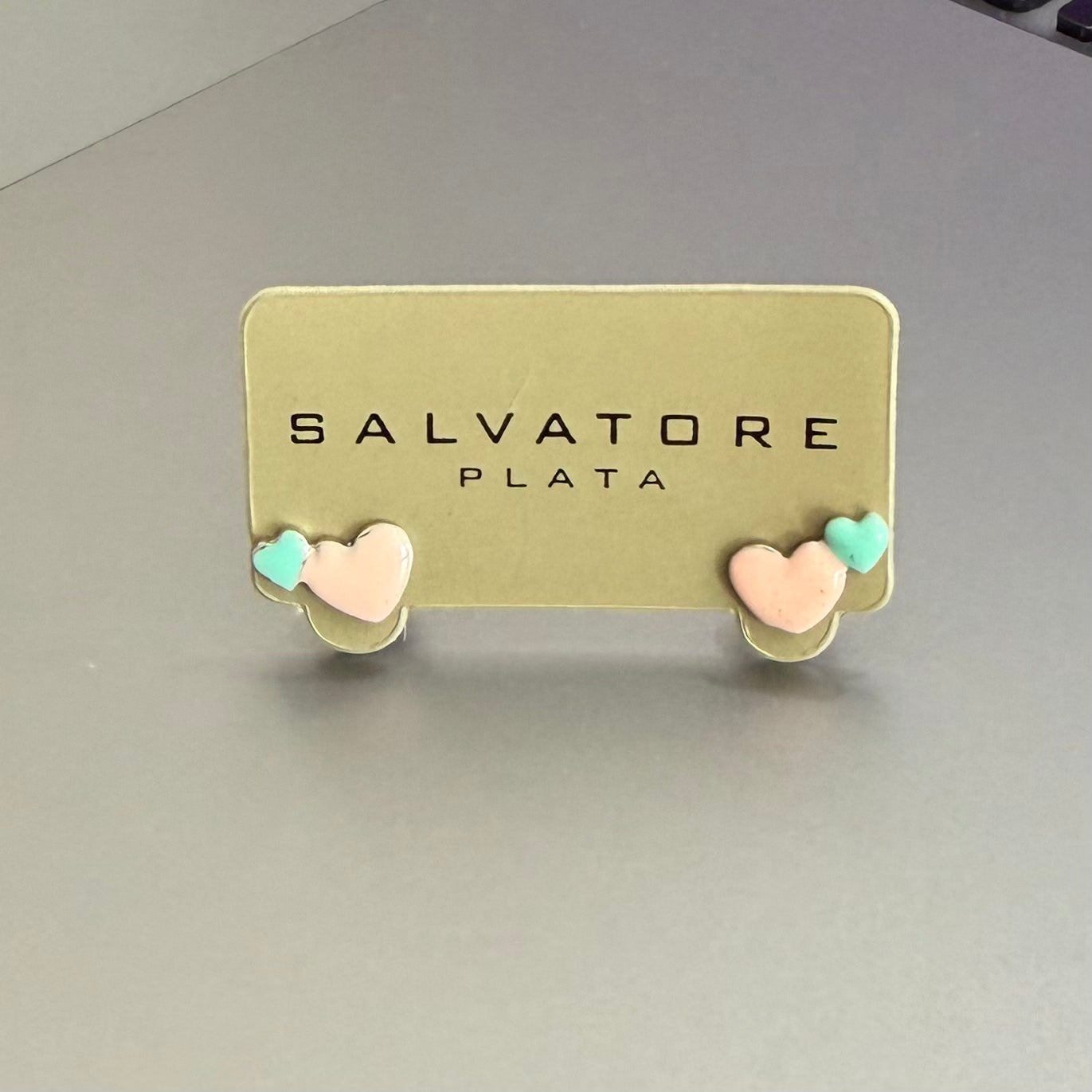 Double Heart with Pink/Blue Enamel Earring Stud (02A0161)