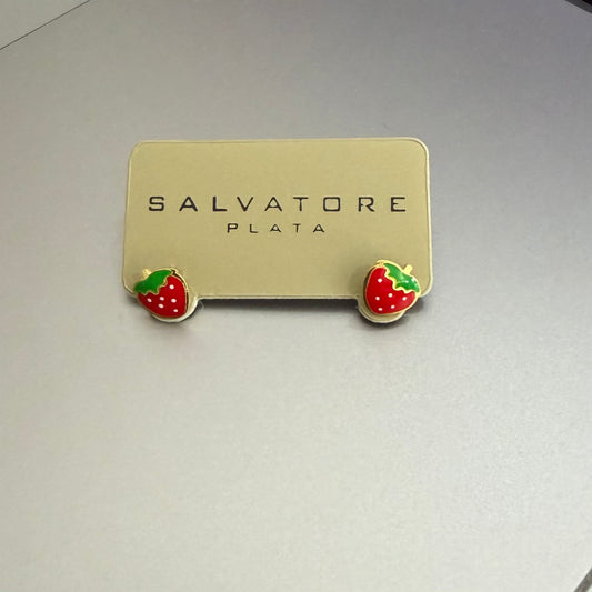 Strawberry with Red/Green Enamel Earring Stud (173A0111)