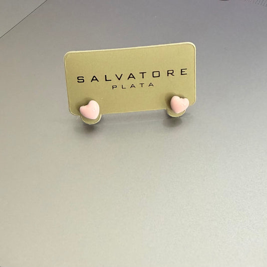 Heart with Pink Enamel Earring Stud (02A0179)