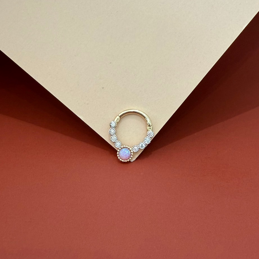 GOLD! EARRING CARTILAGE DAITH PINK /BLUE OPAL & CZ 14K