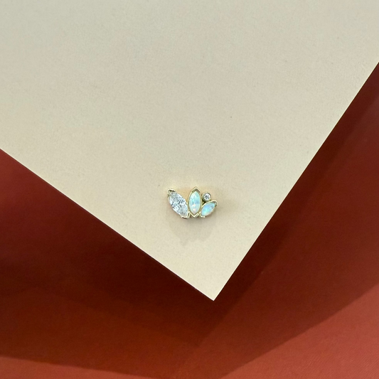 GOLD! EARRING CARTILAGE SINGLE 3 MARQUISE OPAL & CZ 14K