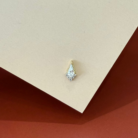 GOLD! EARRING CARTILAGE SINGLE KITE CZ 14K