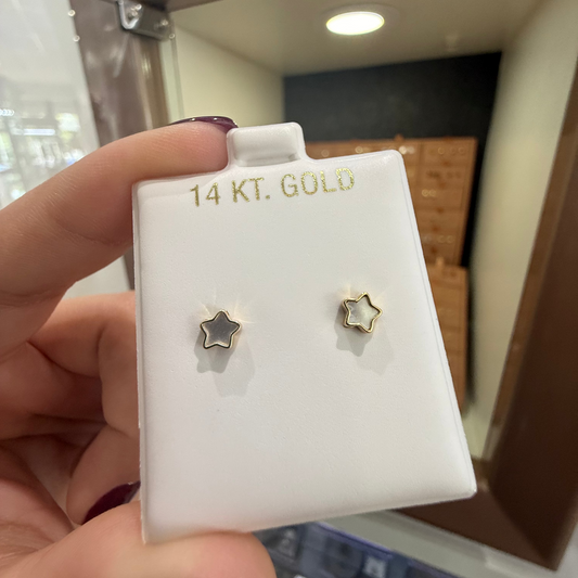 GOLD! EARRING STUD STAR WITH MOTHER OF PEARL 14K