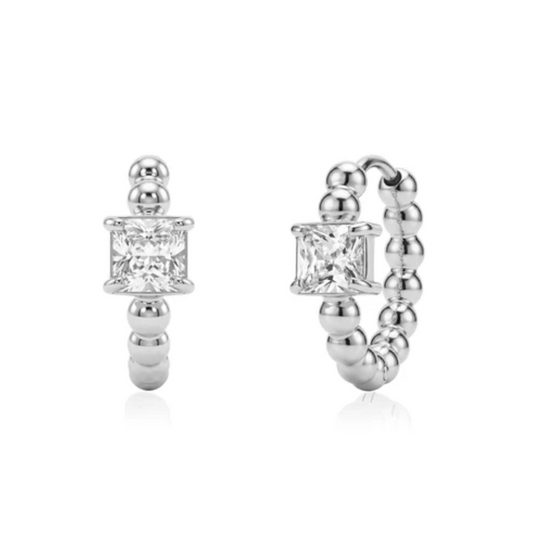 A.R.Z. SQUARE CUT BEADED HUGGIE EARRINGS (SSE275W)