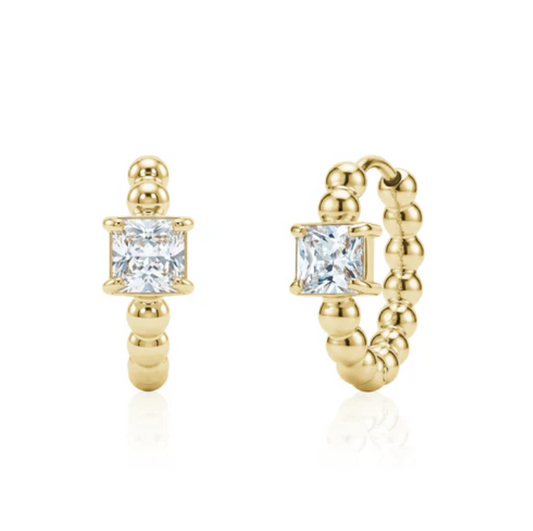 A.R.Z. SQUARE CUT BEADED HUGGIE EARRINGS (SSE275G)