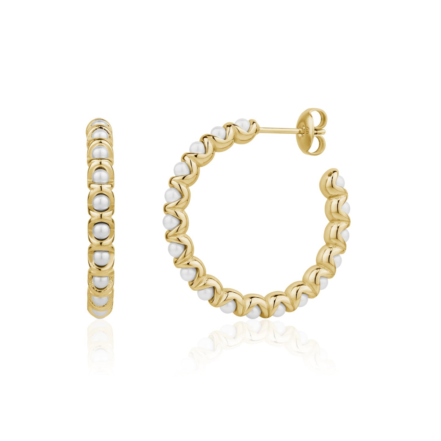 A.R.Z. SHELL PEARL HOOP EARRINGS (ZW-E62G)
