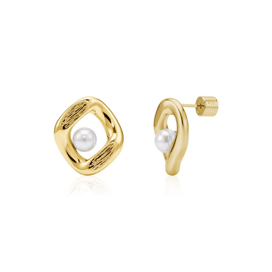 A.R.Z. PEARL HALO STUD EARRINGS (ZW-E79G)